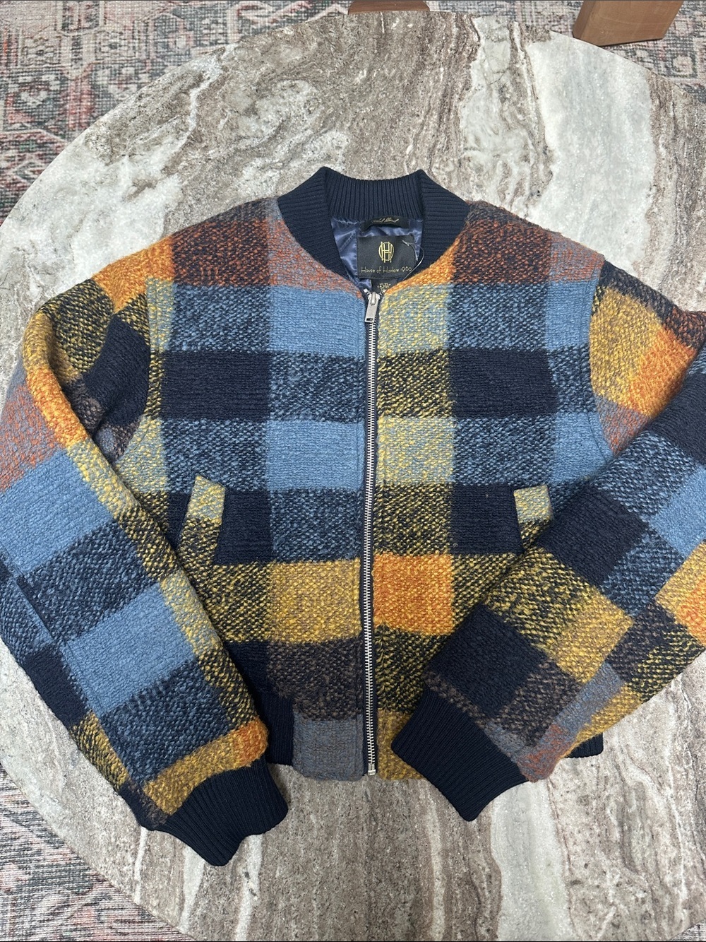 NEW House of Harlow 1960 Bomber Jacket Plaid Wool Blend Multicolor Women’s Sz XS